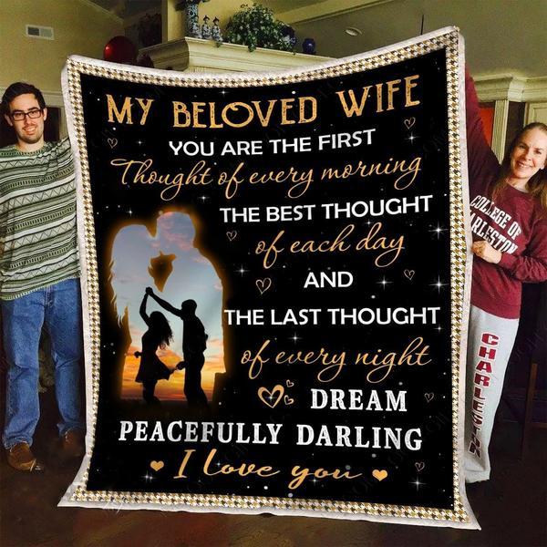 To My Wife You Are The First Thought Of Every Morning Fleece Blanket Gift For Family,Birthday,Wife,Couple,Gift Home Decor Bedding Couch Sofa Soft And Comfy Cozy