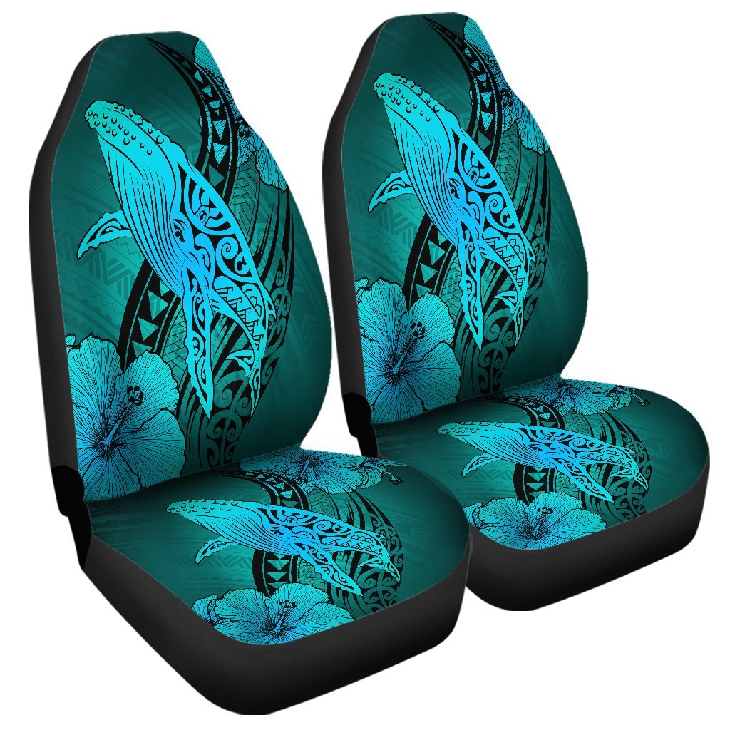 Hawaiian Map Whale Swim Hibiscus Polynesian Car Seat Covers – Turquoise – AH – J6R