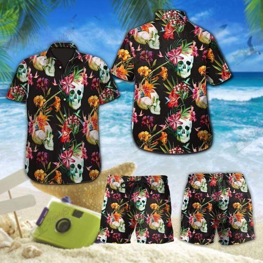 Tropical Skull Colorful Hawaii Shirts Swim Trunks Beach Shorts Ha34775