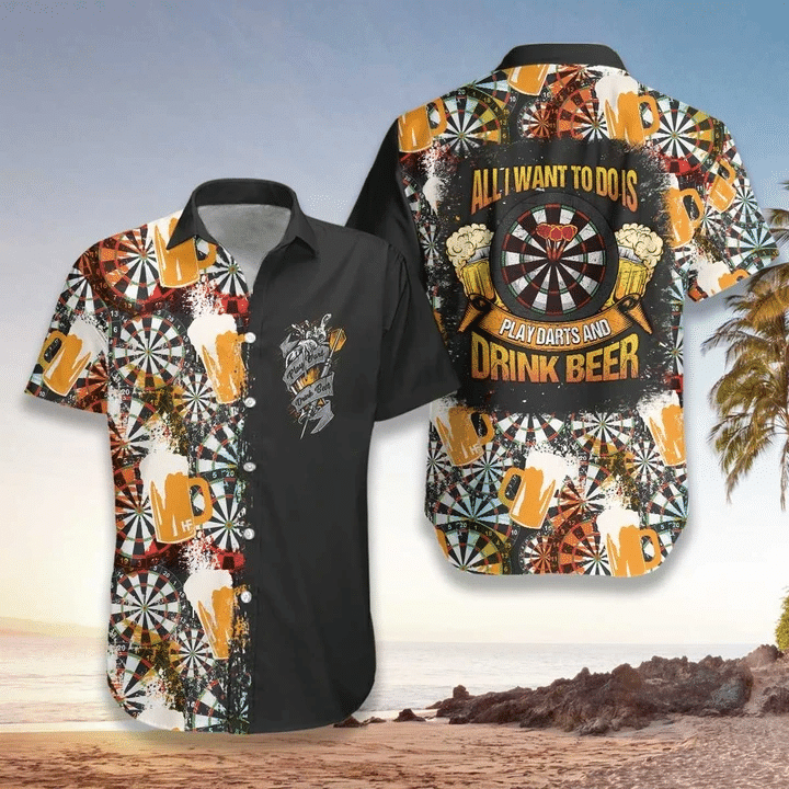 Waybackapparel All I Want To Do Is Darts And Beer 3D Hawaiian Shirt