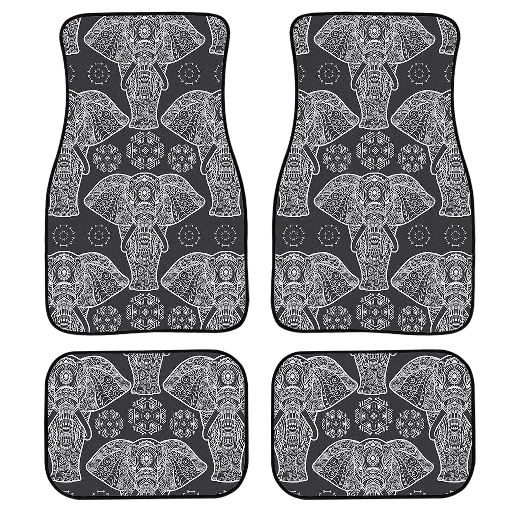 Black And White Boho Elephant Print Front And Back Car Floor Mats