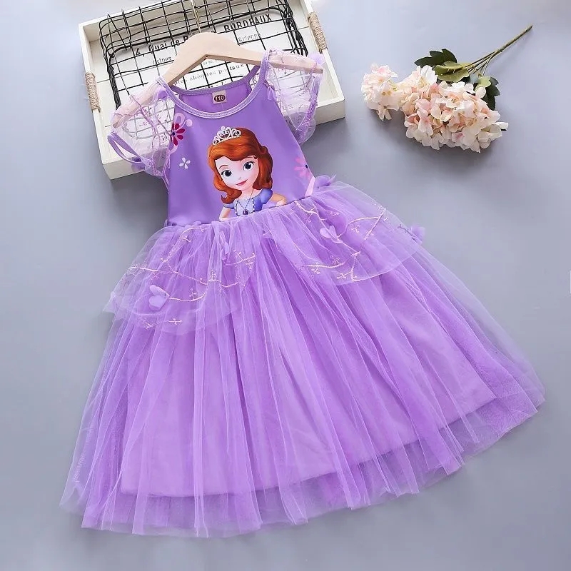 2022 Girls Fashion Dress Children Sequin Cartoon Cape Princess Dress Girls Party Frozen Elsa Summer Cosplay Cute Costumes alx