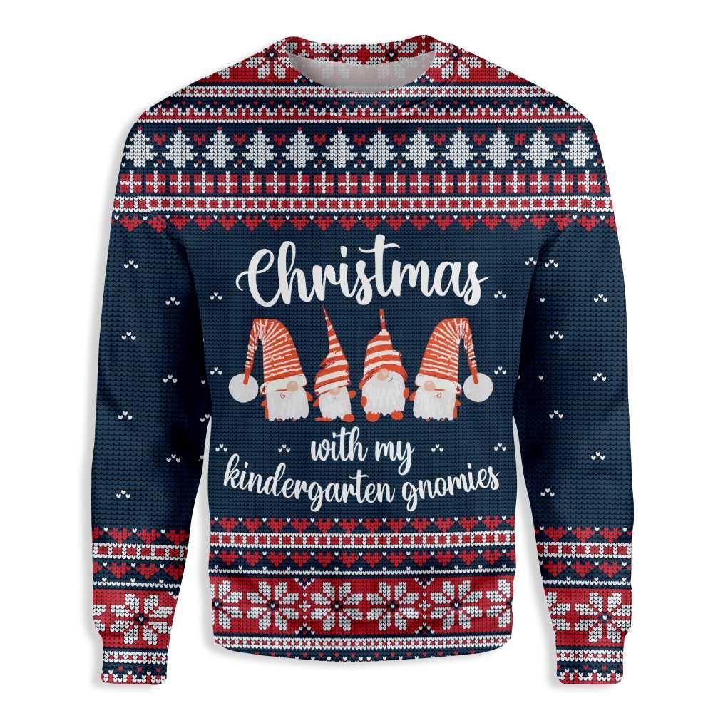 Unifinz Gnome Christmas Ugly Sweater Christmas With My Kindergarten Gnomies Sweater 2022