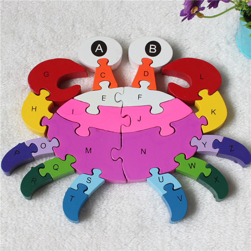 Wooden 3D Jigsaw Educational Toys Animals Elephant Cow Dinosaur Puzzle Wood Toys Kids Numbers Alphabetic Letters Learning Toys alx