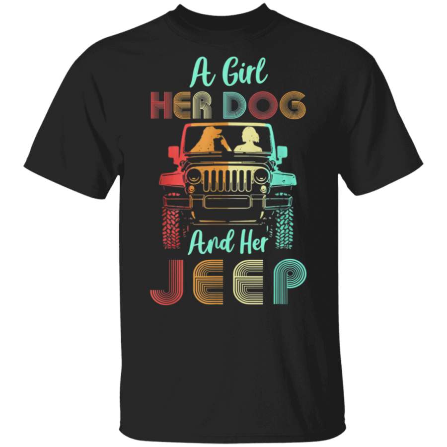 A Girl Her Dog And Her Jeep Retro Vintage 1970 Gift Tshirt