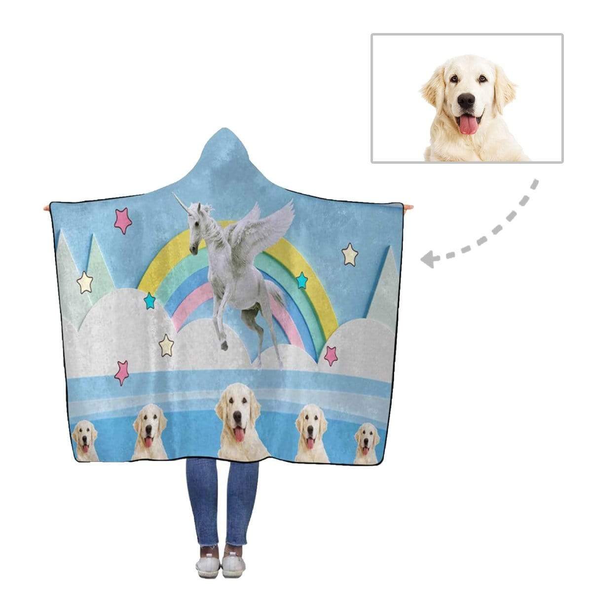 Custom Face Pet Unicorn Flannel Hooded Blanket