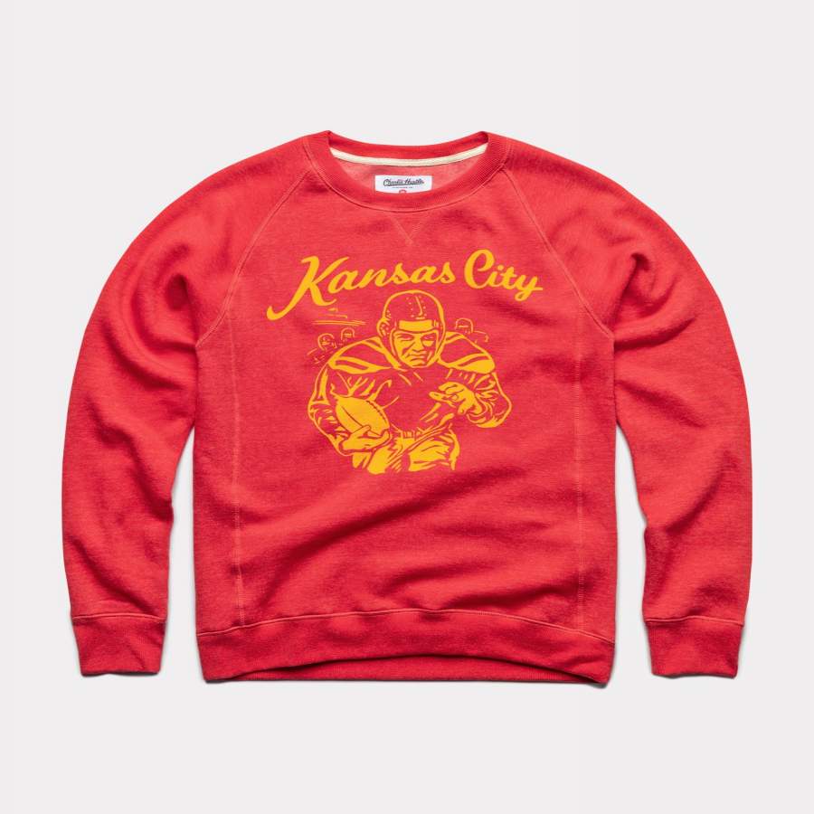 Kansas City Football Player Vintage Red Crewneck Sweatshirt