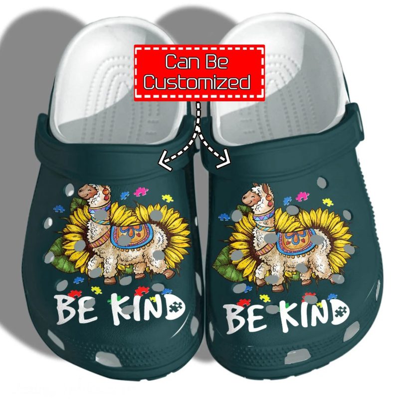 Custom Personalized Llama Sunflower Be Kind Autism Awareness Gifts Clog Shoes