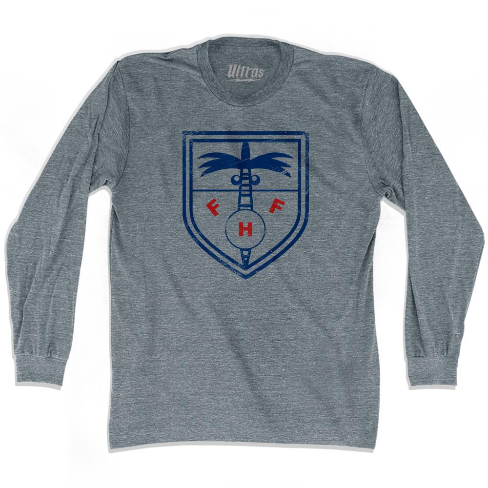 Vintage Haiti Soccer Crest Adult Tri-Blend Long Sleeve T-Shirt