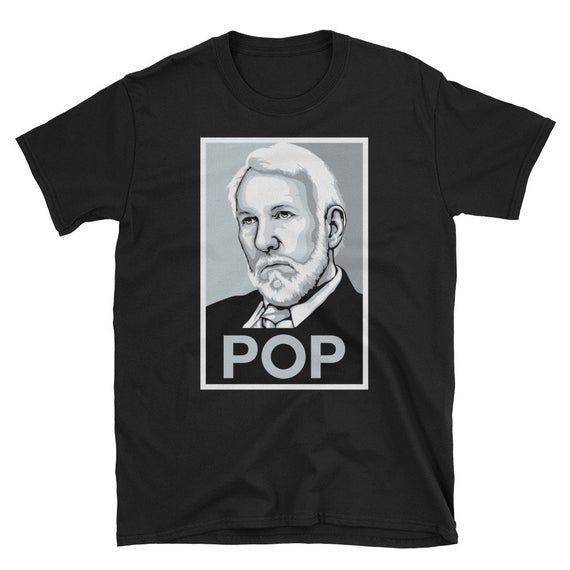 San Antonio Coach Popovich Pop Shirt In Style Of Obama Hope Poster Silver Black Shirt