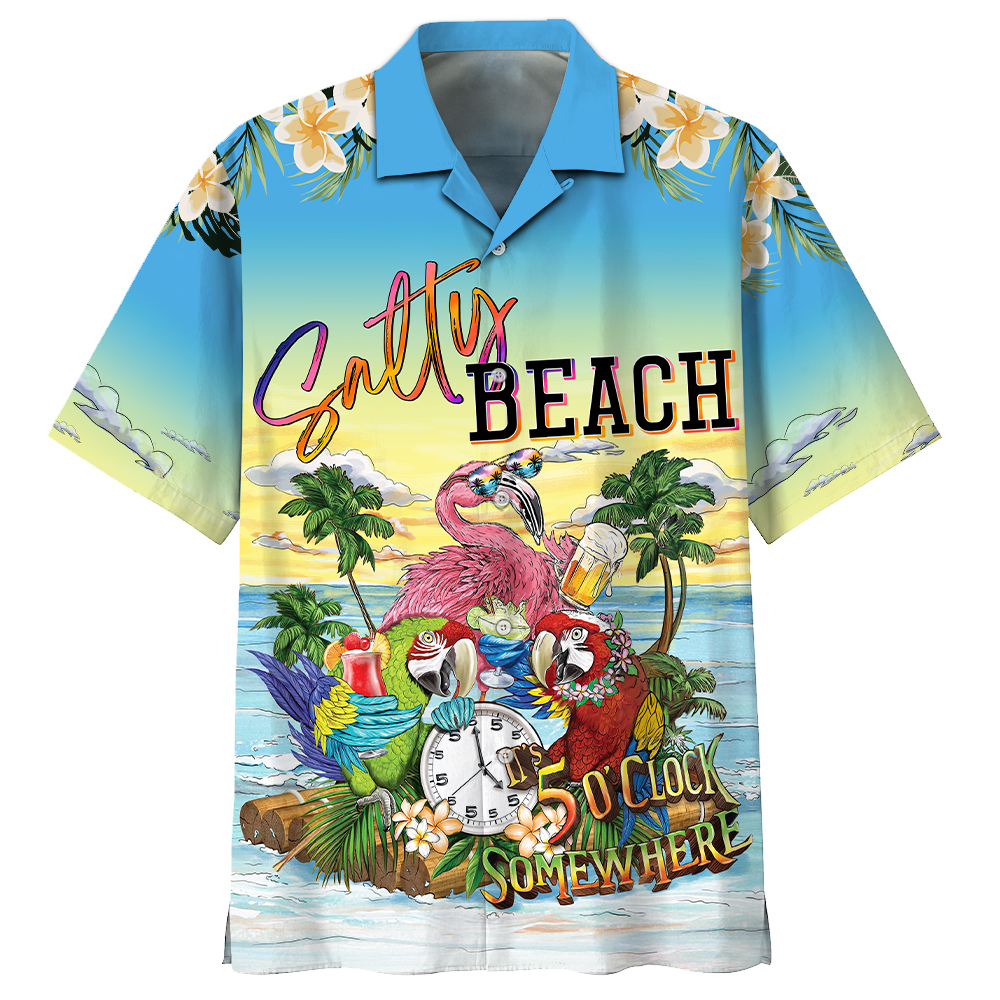 Famille Parrot Salty Beach Hawaii Shirt Short Ha62726