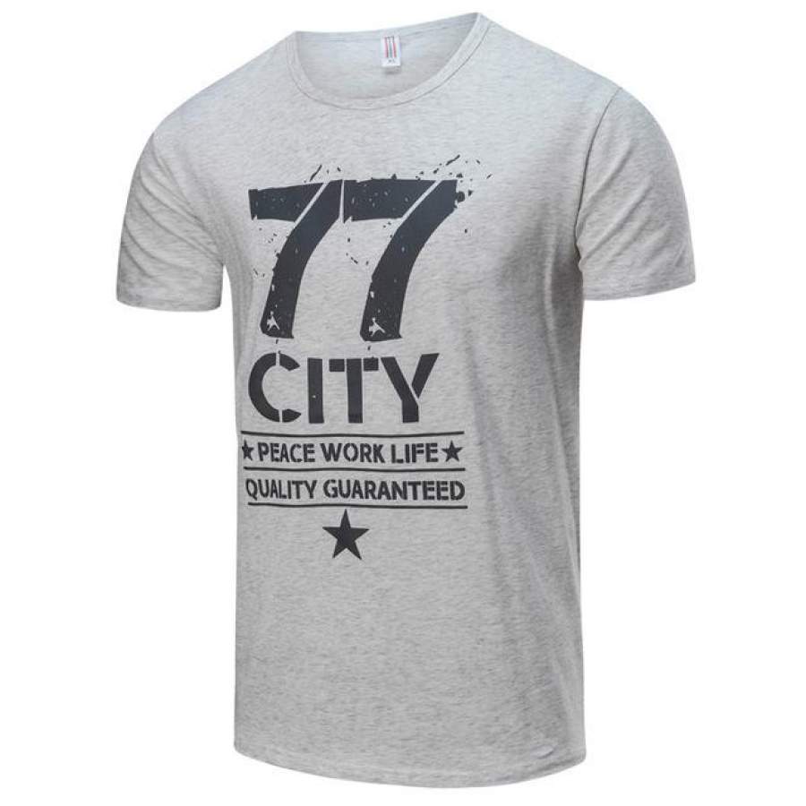 Men T Shirt Summer Top Trend Letter Printed Slim Fit Short Sleeve T-Shirt Cotton Casual