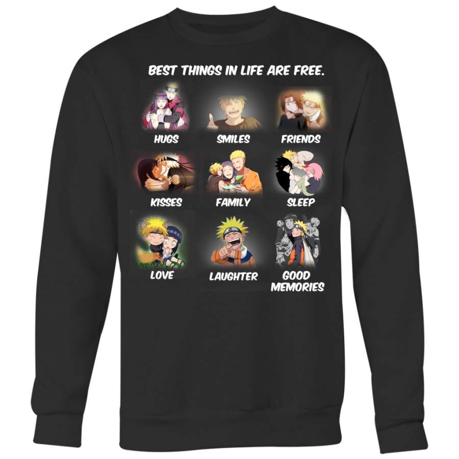 Naruto Best Things in Life Are Free Hugs Smiles Friends Kisses Family Sleep Love Laughter Good Memories Shirt