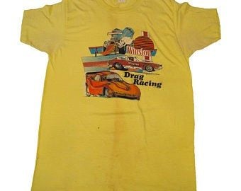 Vintage Winston Cigarette Drag Racing T Shirt Yellow Thin 1980 1980s 80s Nascar Biker Usa  Single Stitch 3146