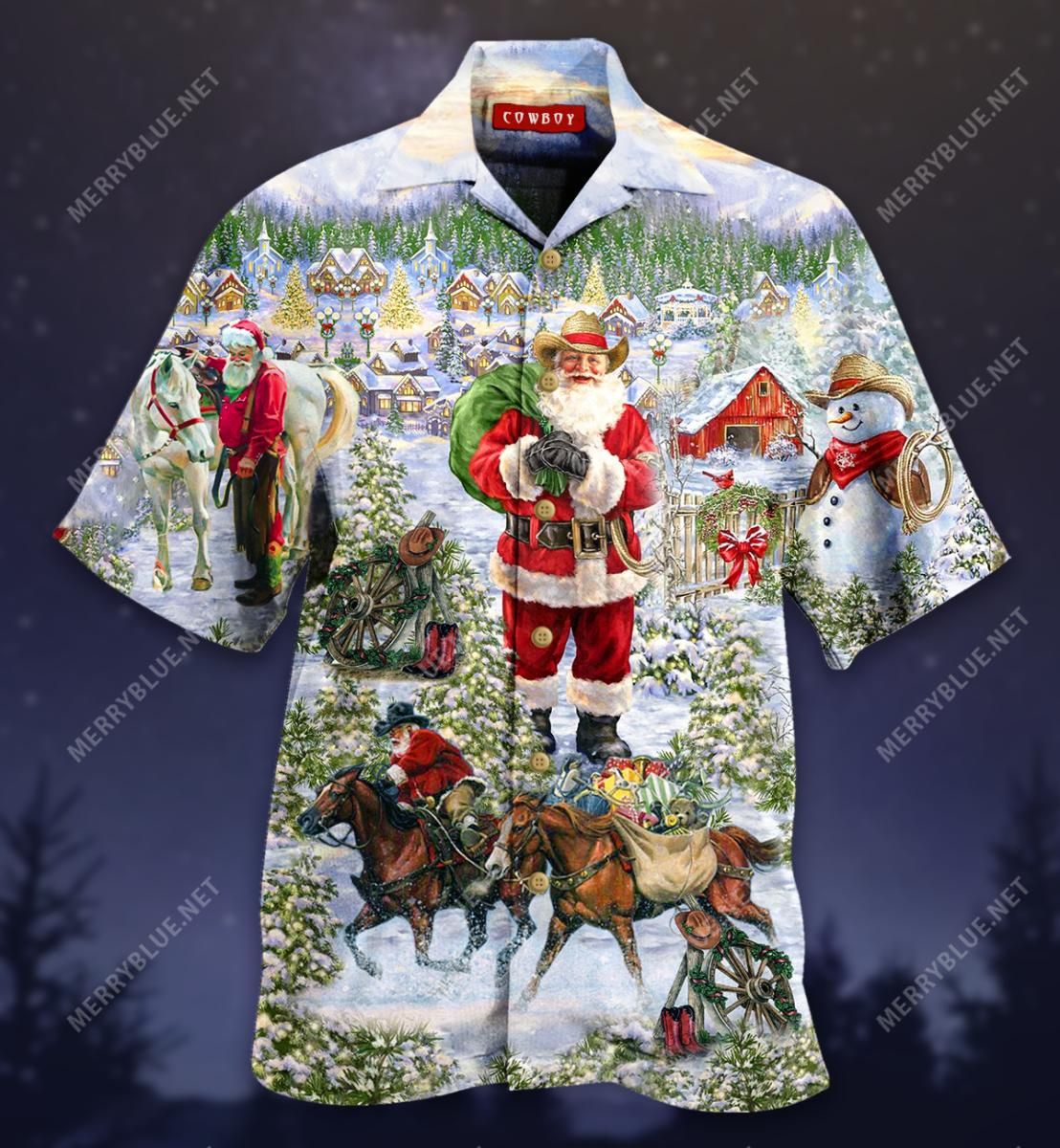 All I Want For Christmas Is A Santa Cowboy Aloha Hawaiian Shirt Colorful Short Sleeve Summer Beach Casual Shirt For Men And Women