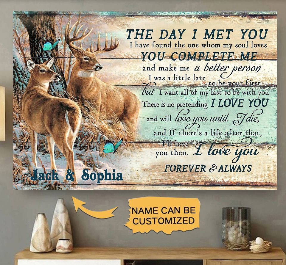 The moose butterfliews animals the day i met you complete me i love you forever and always Home Living Room Wall Decor Horizontal Poster Canvas G95