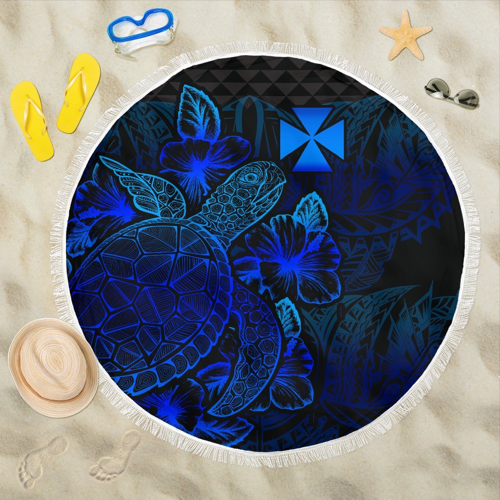 Wallis And Futuna Polynesia Beach Blanket Turtle Hibiscus Blue