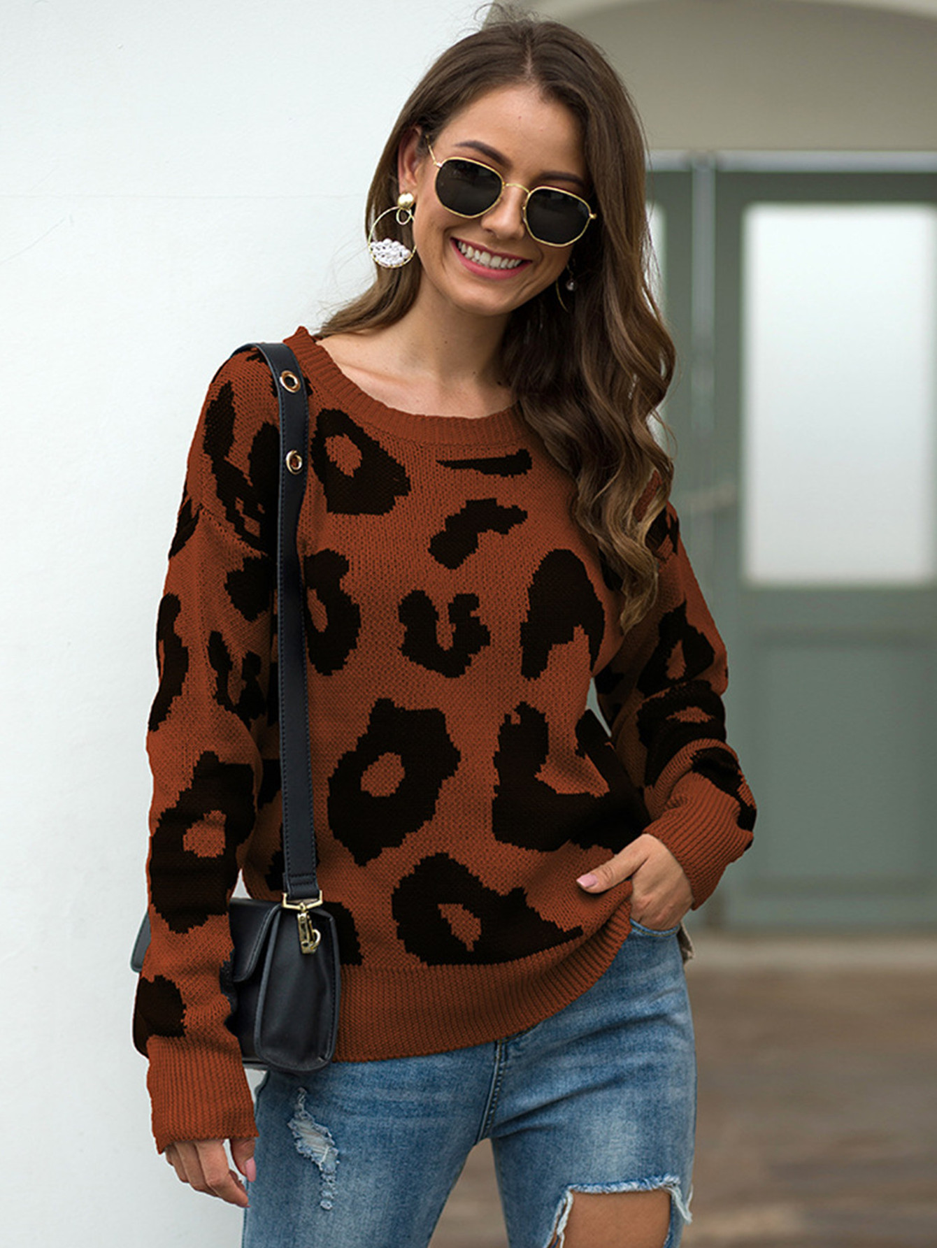 Autumn and Winter 2022 New Knitwear Leopard Pullover Sweater Coat Women Vintage Clothes Knitted Y2k Tops alx