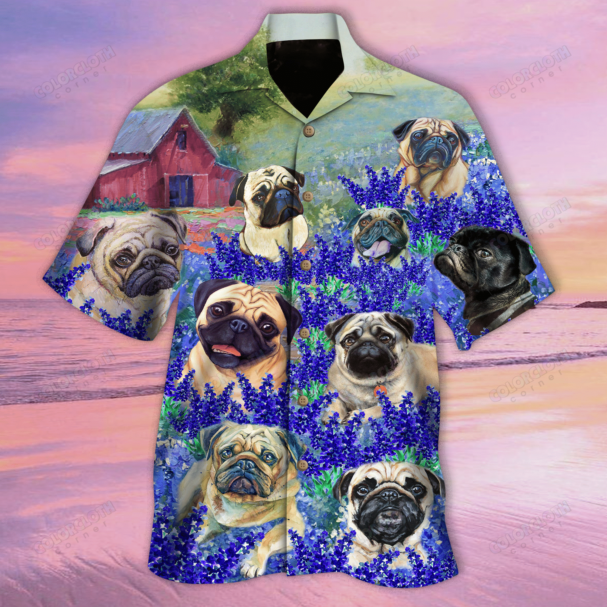 Pugs And Blue Bonnet Hawaiian Shirt Ha64541