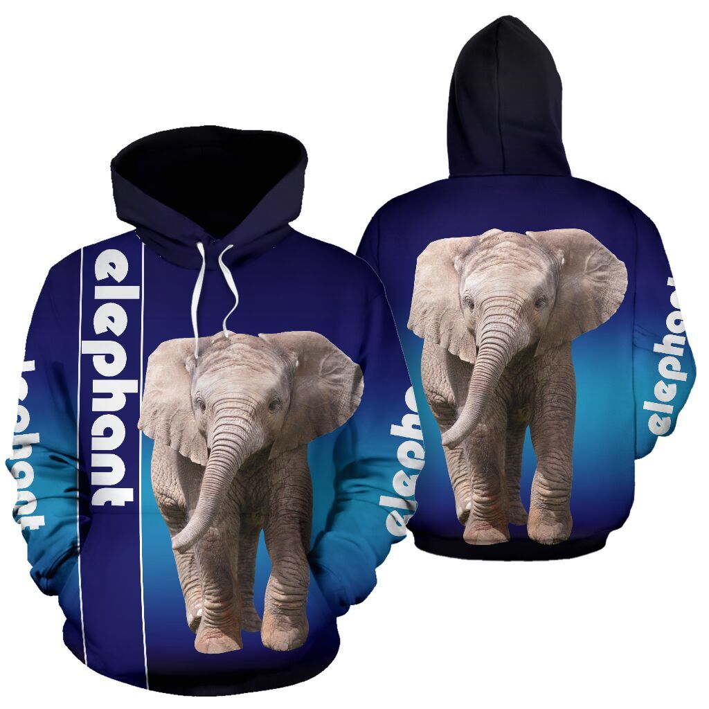 Elephant With Blue Gradient 3D All Over Print Hoodie, Zip-Up Hoodie