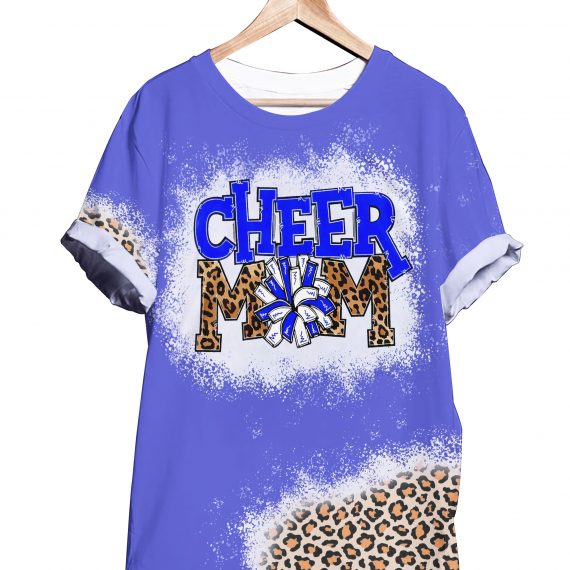 Cheer Mom Leopard Pattern Bleached T Shirt Hg