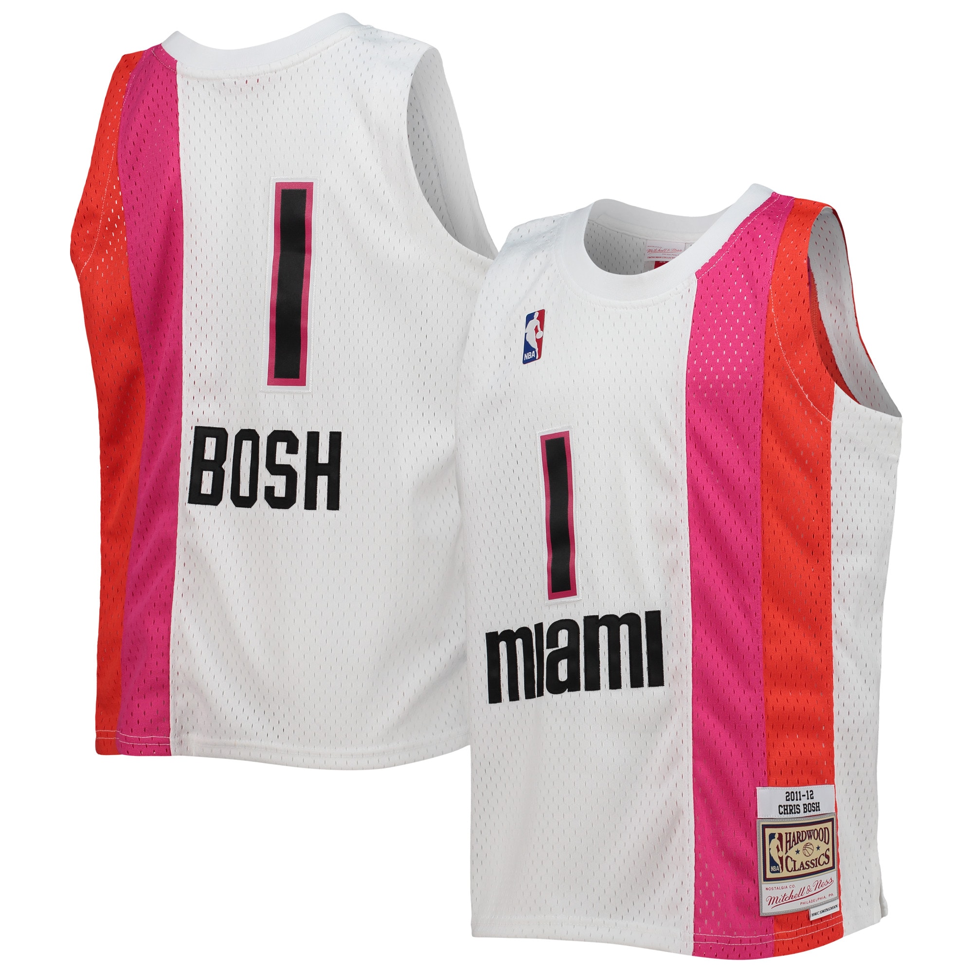 Youth Mitchell & Ness Chris Bosh White Miami Heat 2011-12 Hardwood Classics Swingman Jersey