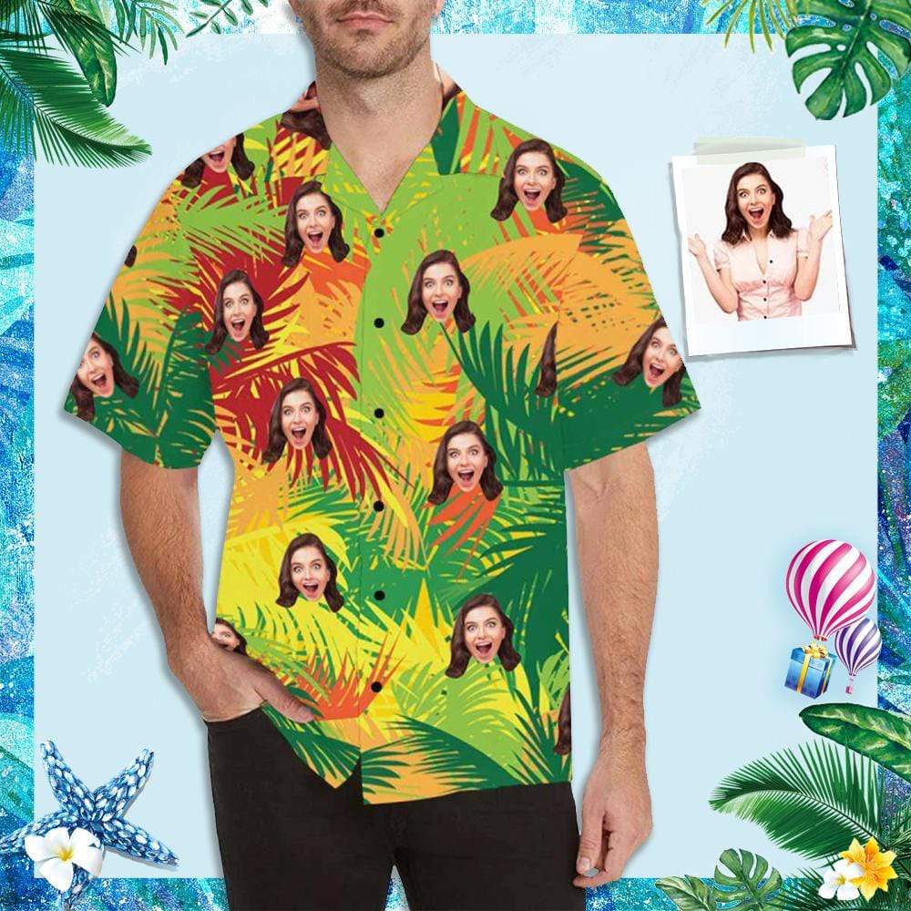 Custom Face Beautiful Leaves Hawaii Shirt Ha28585