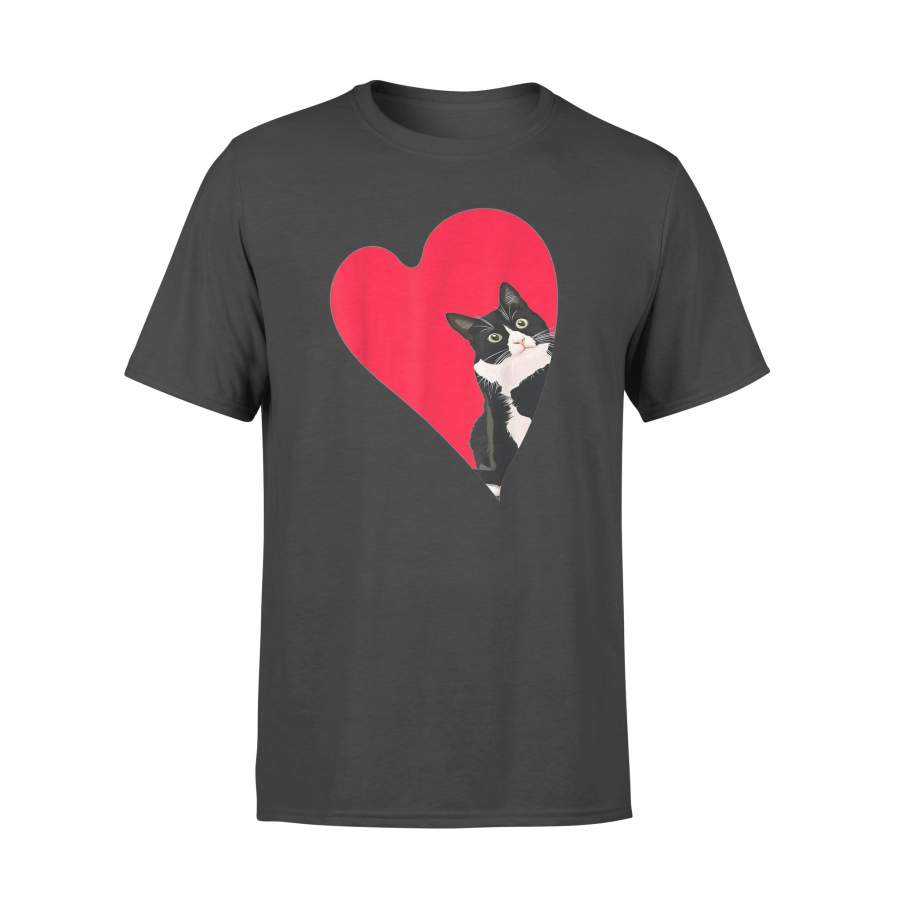 Tuxedo Cat Valentine Heart for Kitten and Animal Lovers T-Shirt – Standard T-shirt