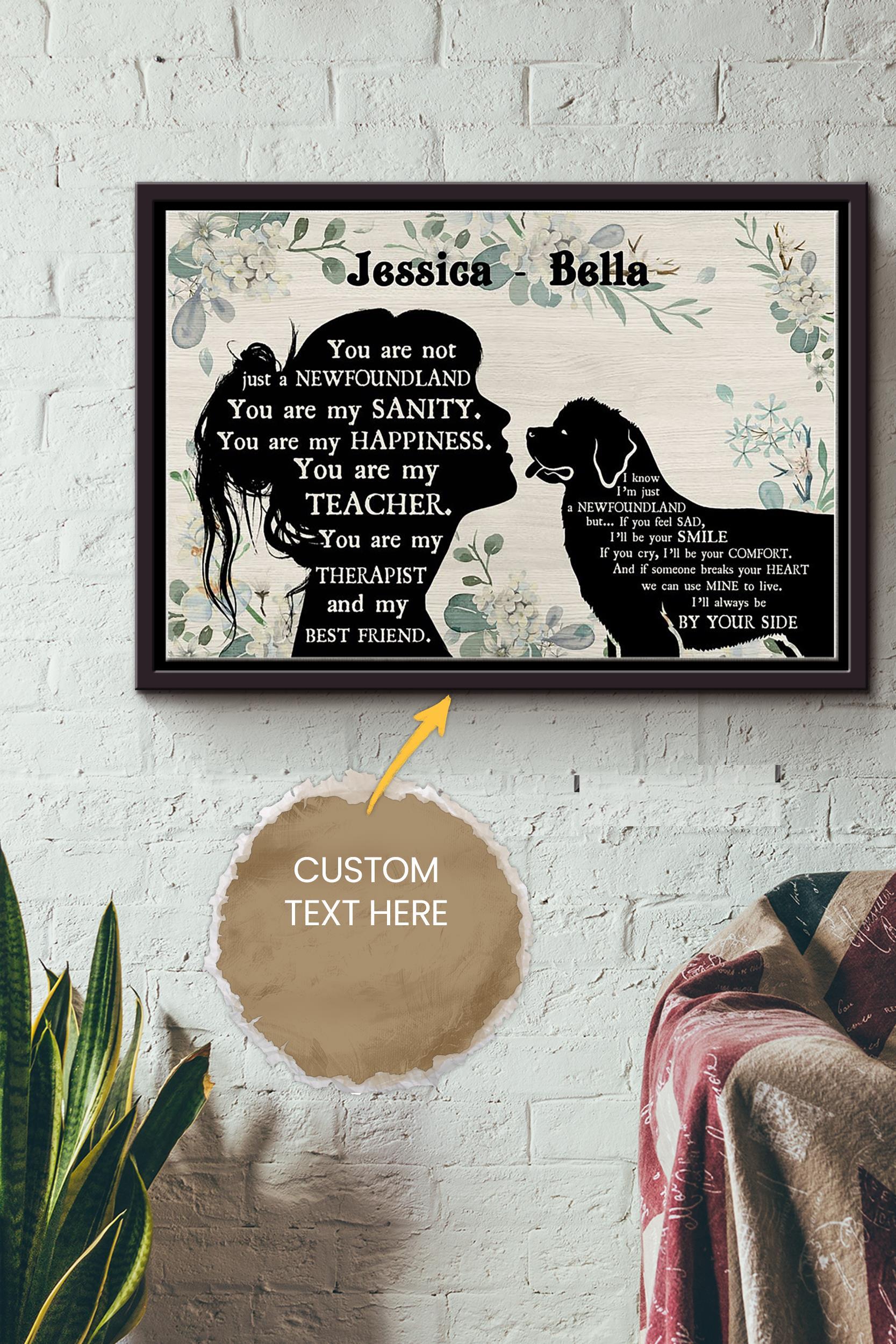 Newfoundland Girl Therapist Best Friend Personalized Poster – Animal Wall Art – Gift For Dog Lover Dog Foster Puppy Fan Framed Matte Canvas