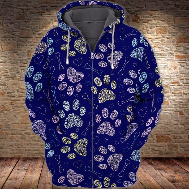 Cute Puppy Dog Footprints 3D Full Print Zipper Hoodie