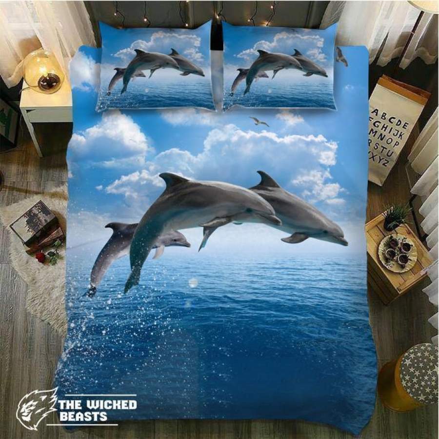 Default Dolphins Blueea Andky 3D Customize Bedding Set Duvet Cover Set Bedroom Set Bedlinen