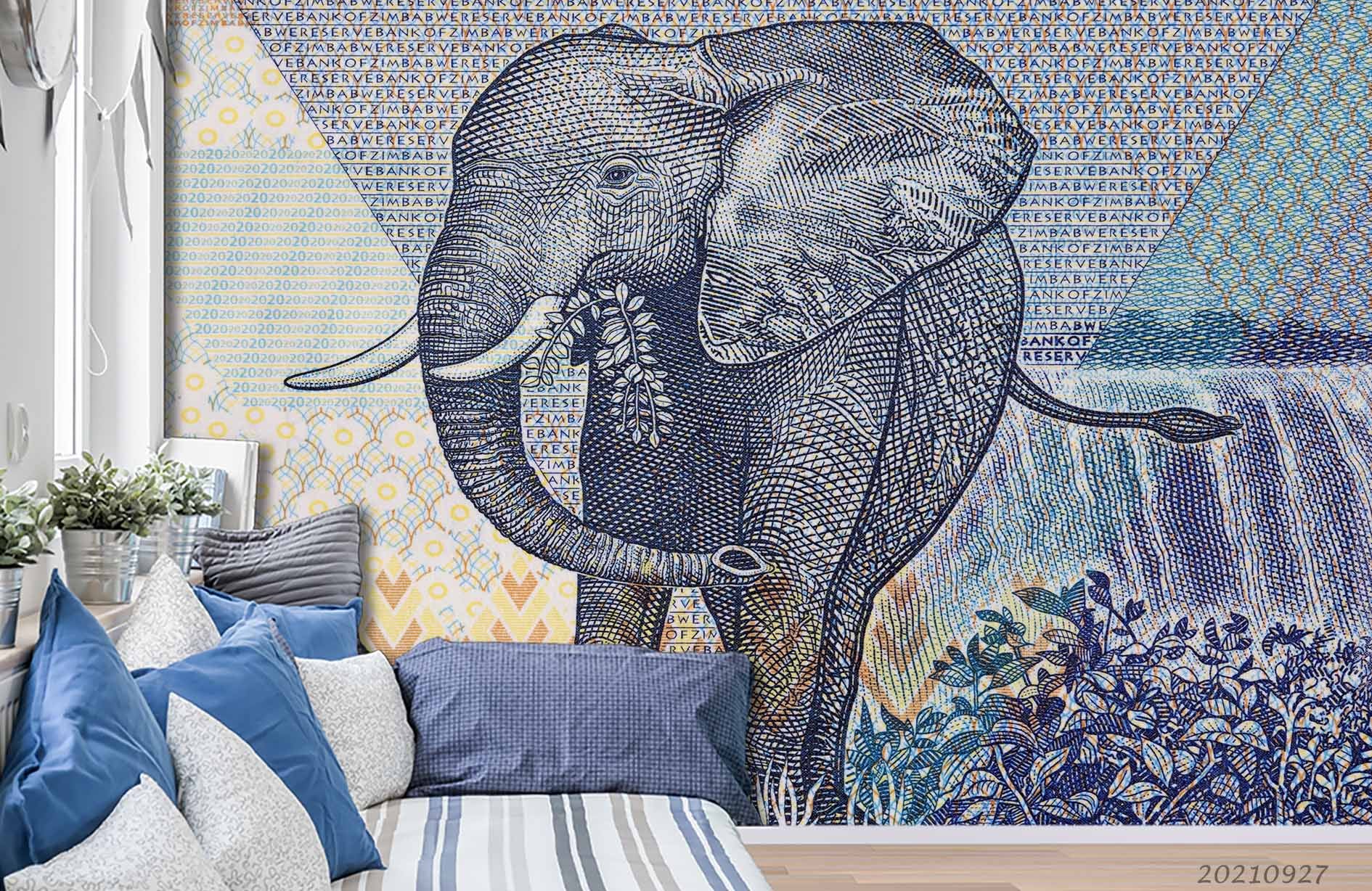 3D Hand Drawn Animal Elephant Wall Mural Wallpaper Lqh 95