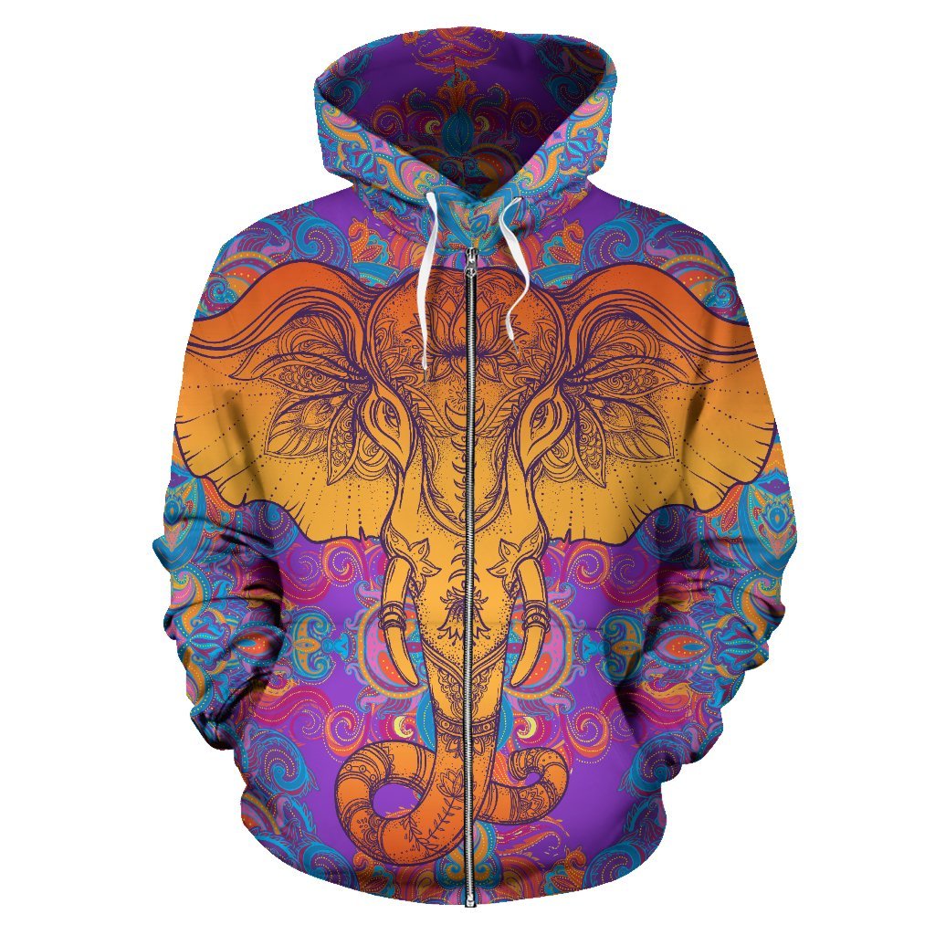 Gold Elephant Indian Zip Up Hoodie