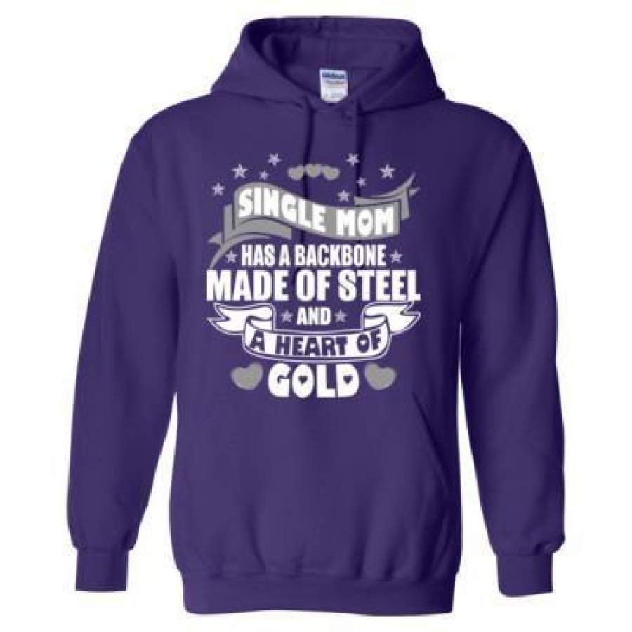 AGR Single Mom Has A Backbone Made Of Steel And A Heart Of Gold – Heavy Blend™ Hooded Sweatshirt