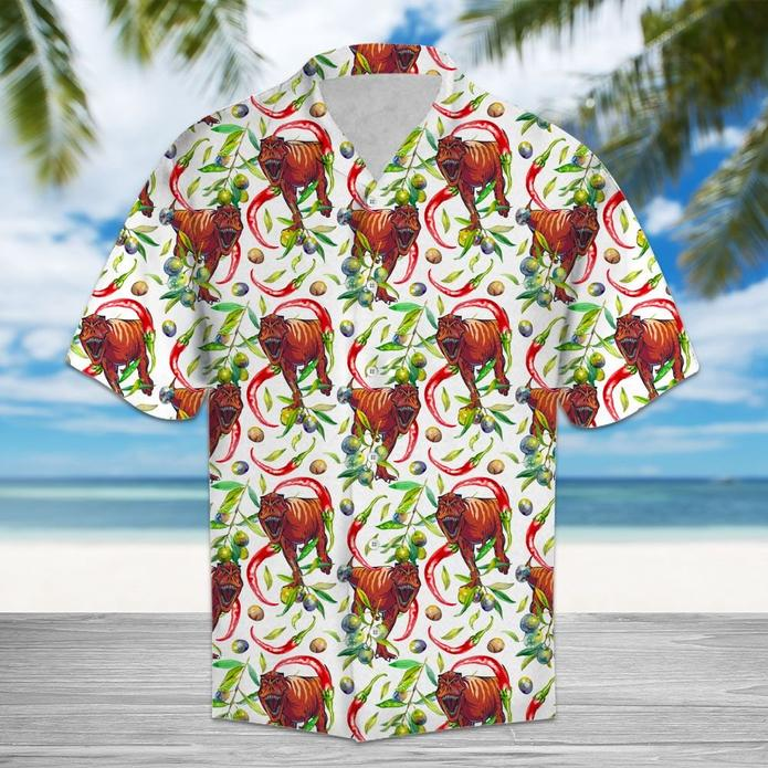 Hot Chili Peppers And Tropical Polyester Hawaii Shirt Ha45544