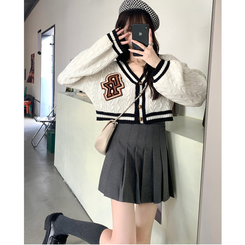 Women Casual Knit Sweater V Neck Long Sleeve Winter Jumper College Korean Fashion Loose Cardigan Pull Femme Tops Vintage Clothes alx