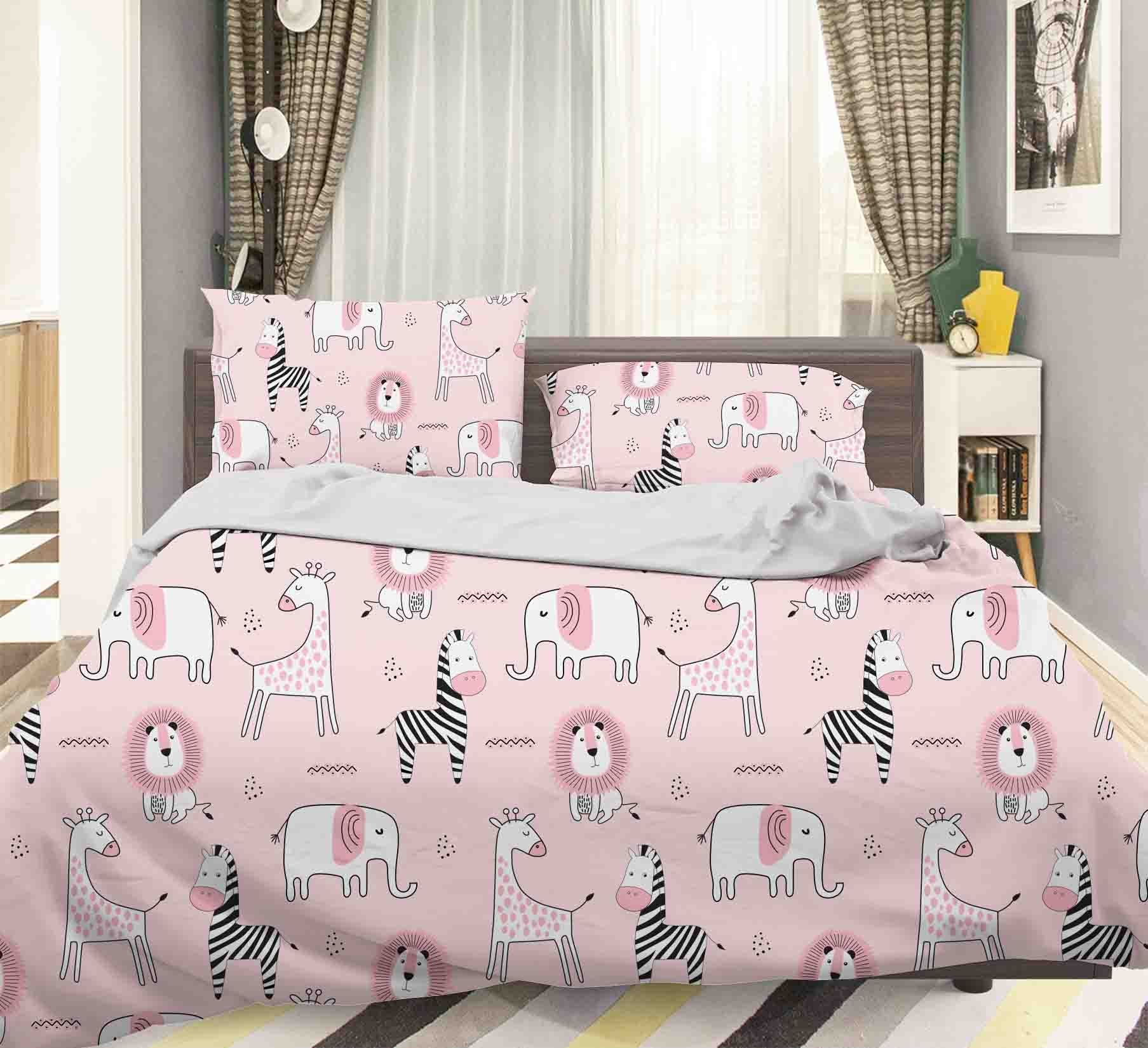 3D Cartoon Elephant Zebra Quilt Cover Set Bedding Set Pillowcases 148