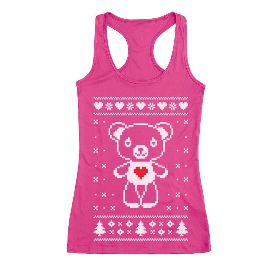 Big White Furry Bear Doll Ugly Christmas Sweater Funny Racerback Tank Top