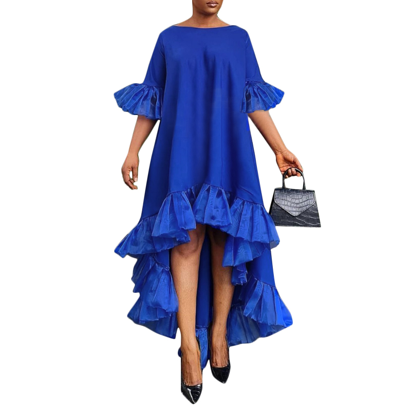 Women Asymmetric Dress VONDA Autumn Summer Irregular Hem Maxi Dresses Femme Solid Bohemain Vestidos 3/4 Sleeve Party Robe alx