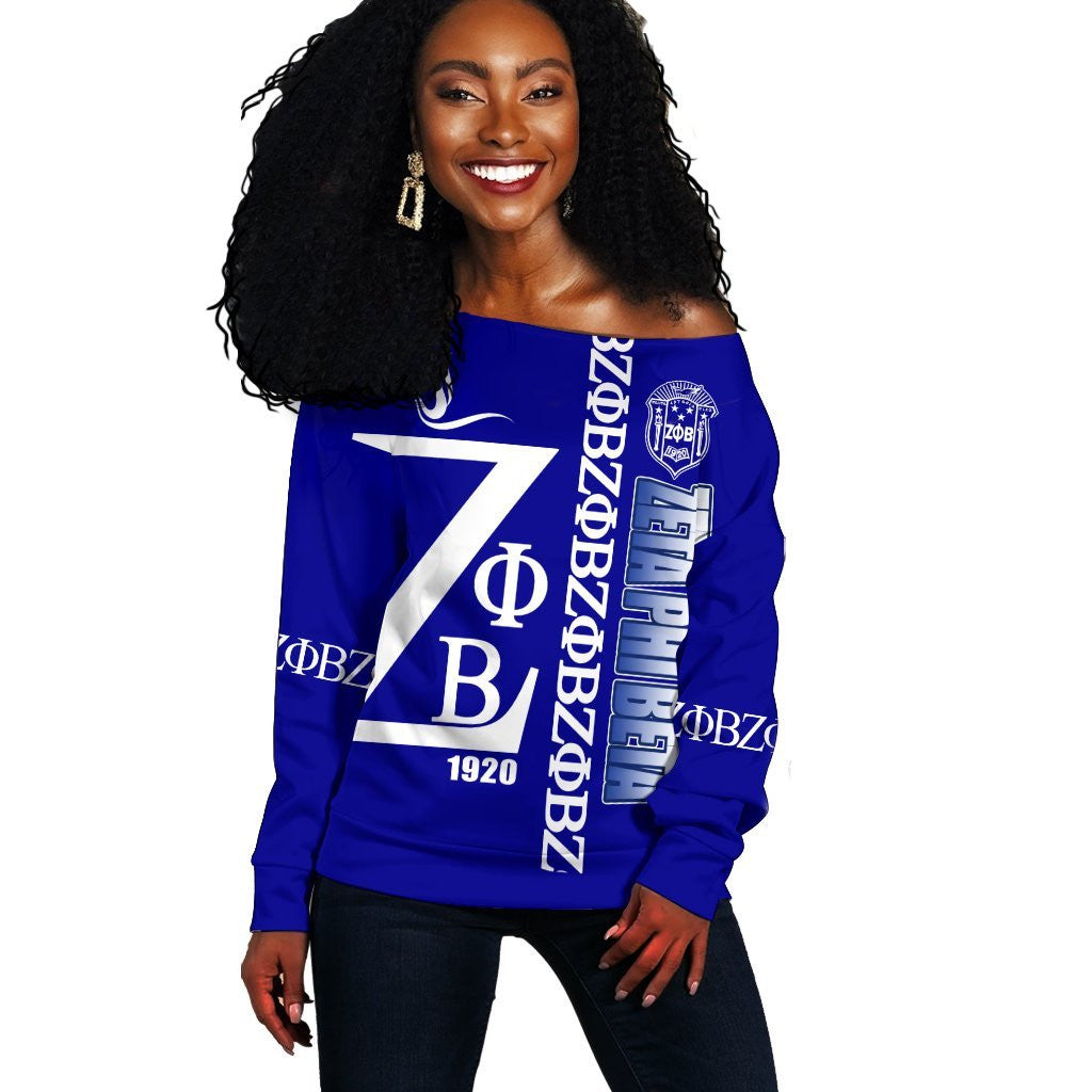 Blue Zeta Phi Beta Off Shoulder Sweatshirt J90