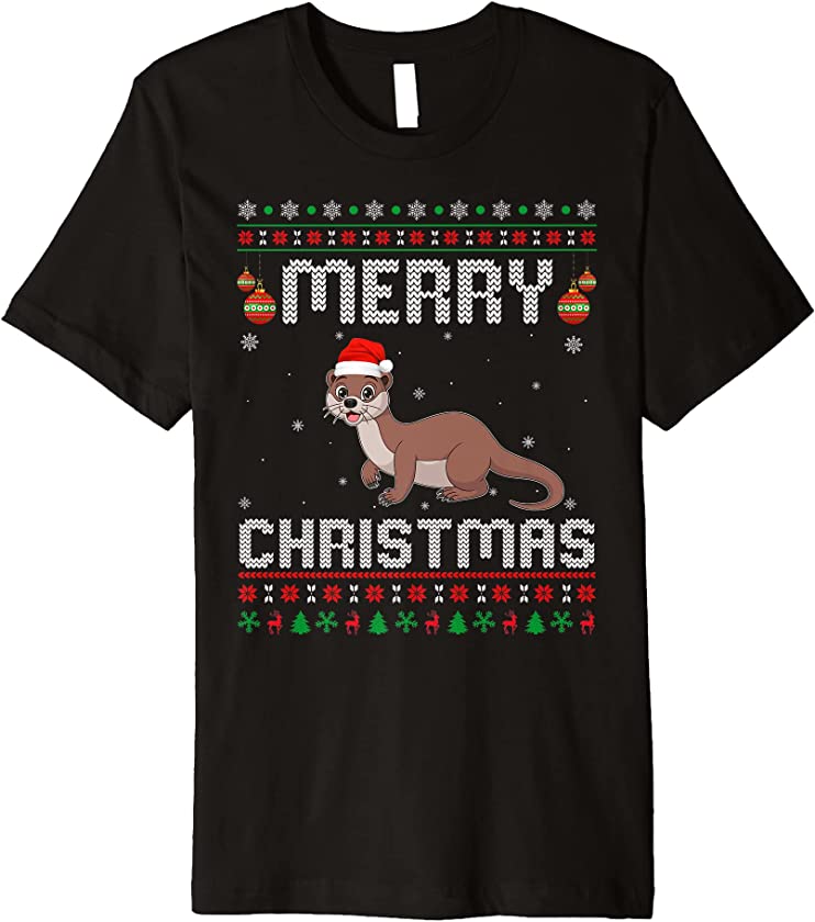 Weasel Merry Xmas Design Matching Ugly Christmas Holiday Premium T-Shirt