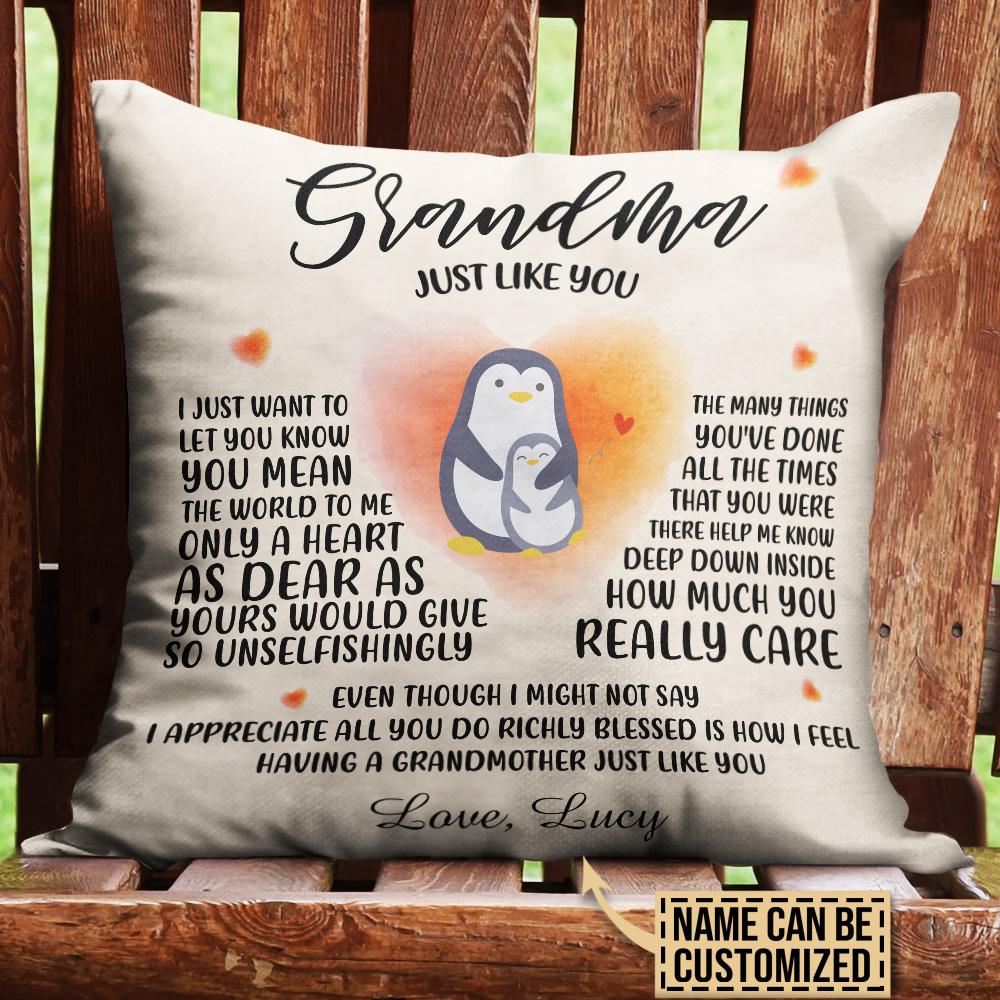 Personalized Penguins Grandmother Just Like You Customized Pillow