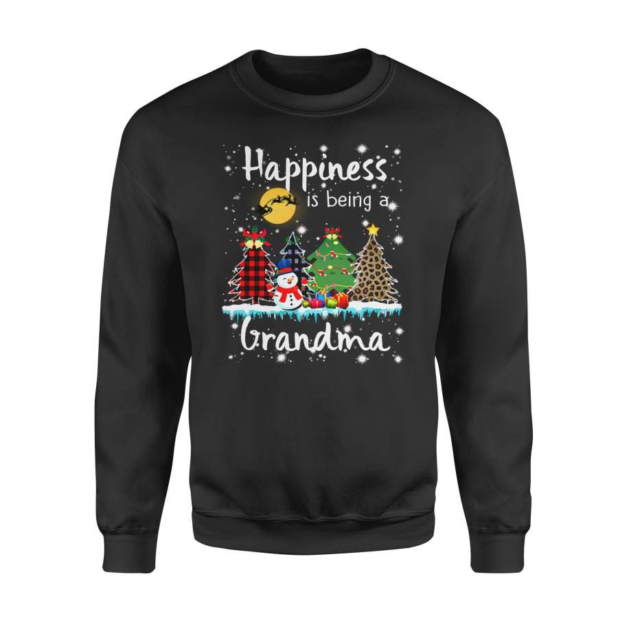 Christmas gift idea Happiness Is Being A Grandma Xmas Tree Leopard Plaid T-Shirt – Standard Fleece Sweatshirt