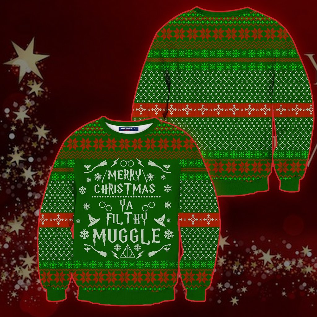 Unifinz Hp Christmas Sweater Hp Merry Christmas Ya Filthy Muggle Green Ugly Sweater 2022