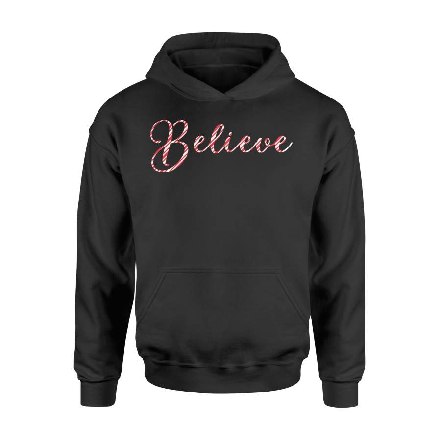 Believe Christmas Candy Cane   Womens And Kids   Hoodie