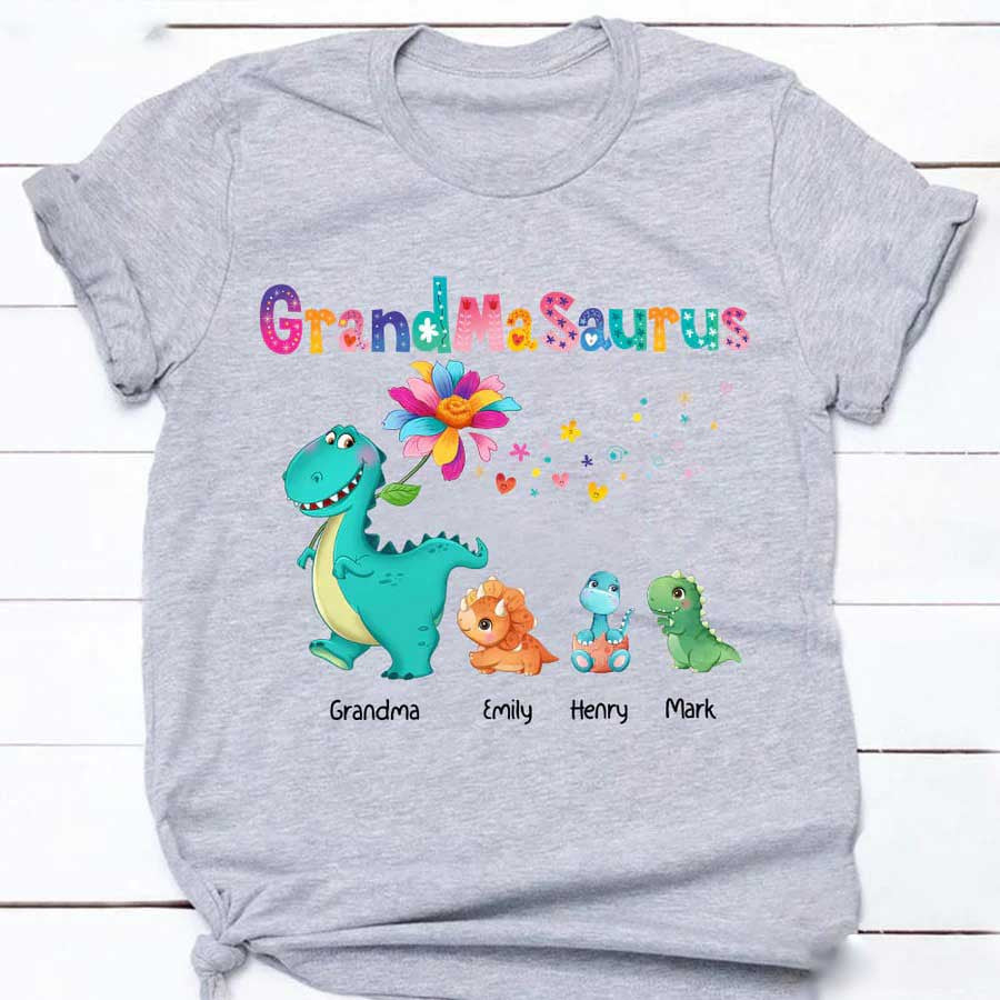 Personalized Grandmasaurus, Nanasaurus Colorful Flower T Shirt For Grandma