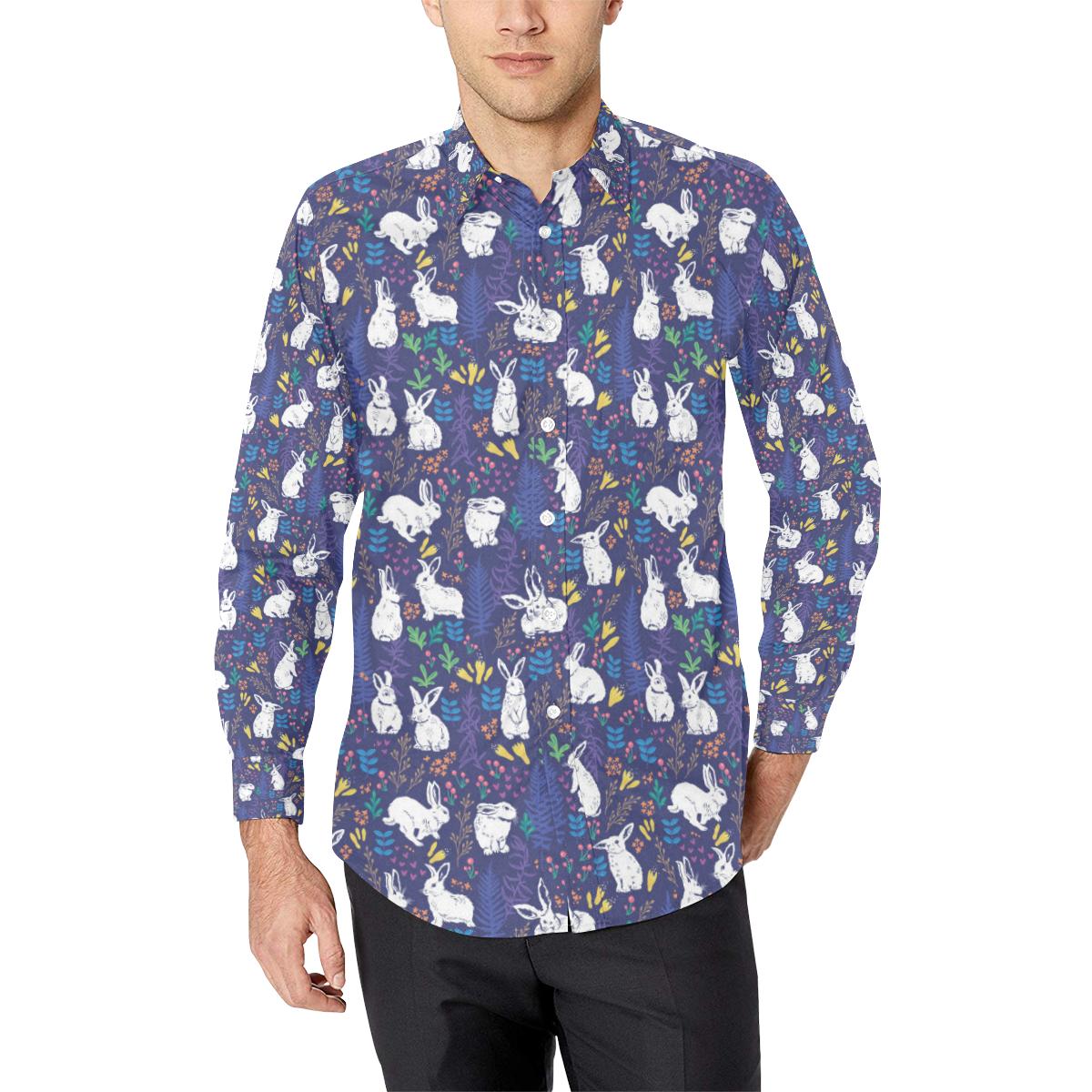 Bunny Pattern Print Design 01 Long Sleeve Dress Shirt