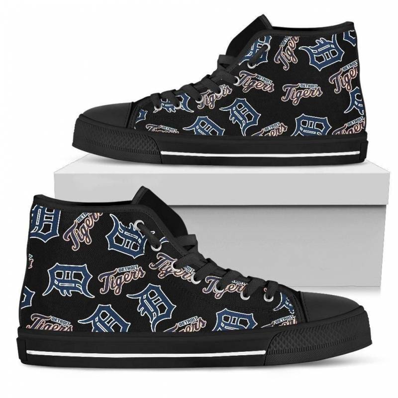 Script Logo Pattern Detroit Tigers High Top Shoes #591