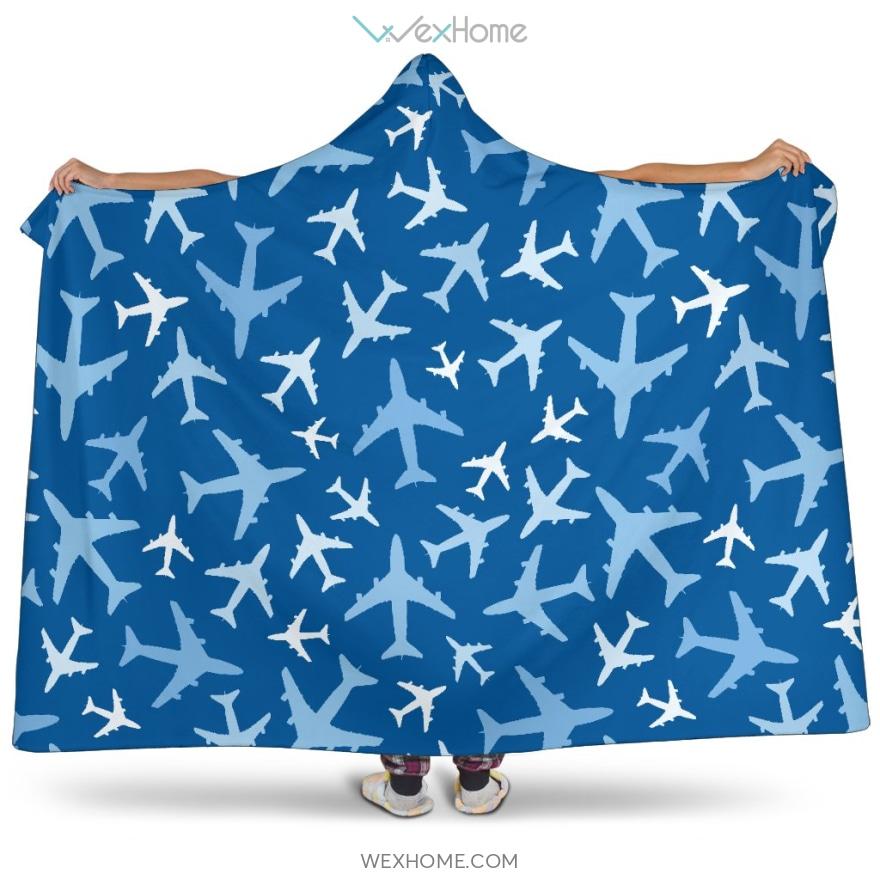 Airplane Pattern In The Sky Hooded Blanket