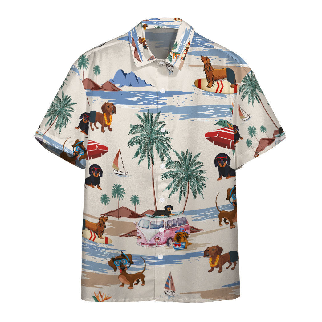 Gearhumans Dachshund Summer Beach Retro Custom Hawaii Shirt Ha10003